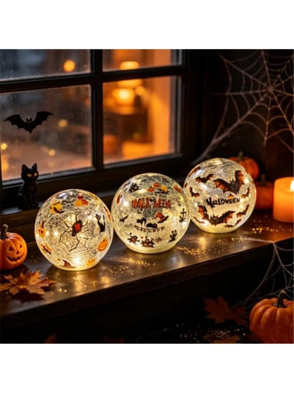 3 Pack Halloween Desktop Decorative Lights, Interior Decorations, LED Cracked